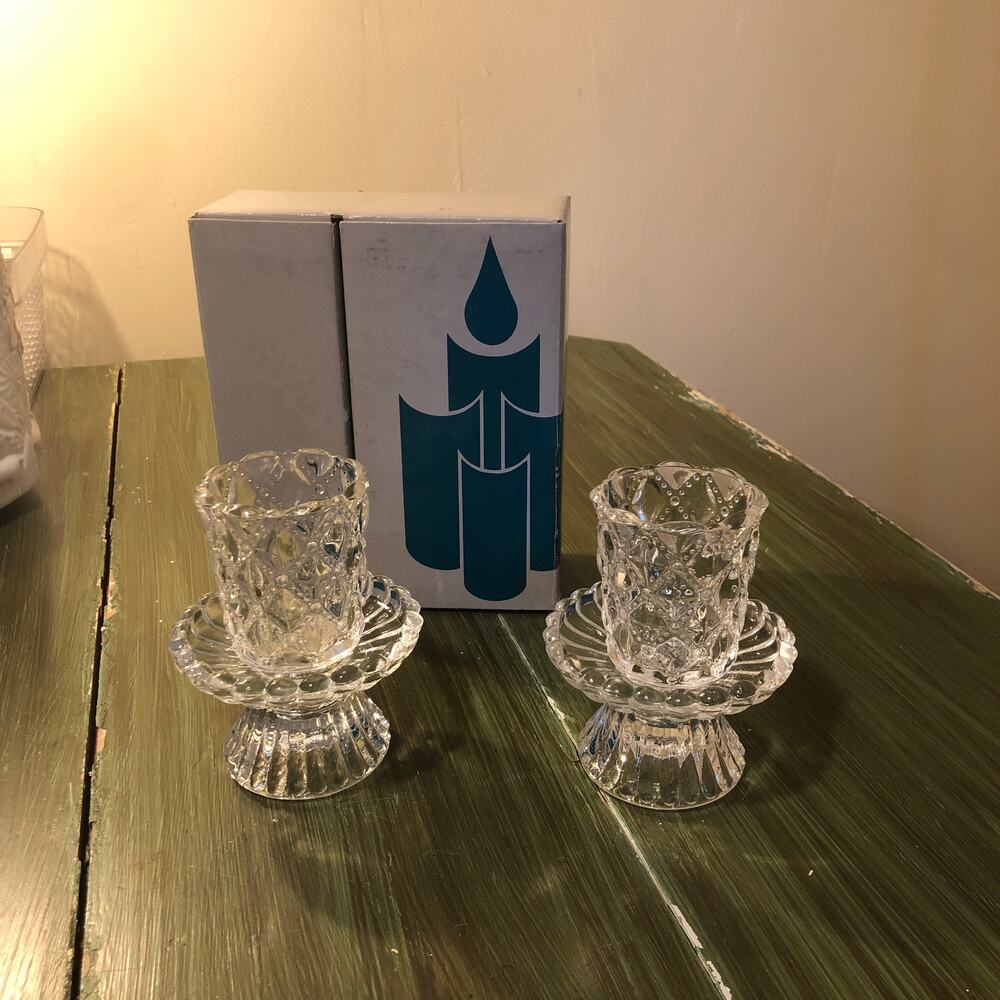 Partylite Vintage Quilted Crystal Pair Votive and Taper Candle Holders